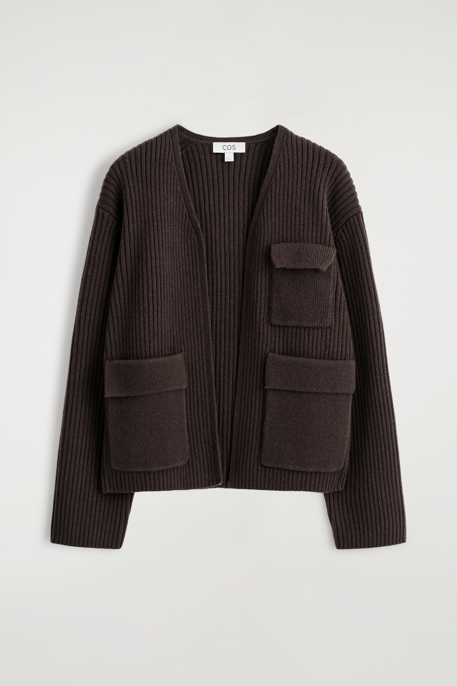 CARDIGAN WORKWEAR EN LAINE MÉRINOS CÔTELÉE - BRUN FONCÉ/GRIS FONCÉ CHINÉ - 2