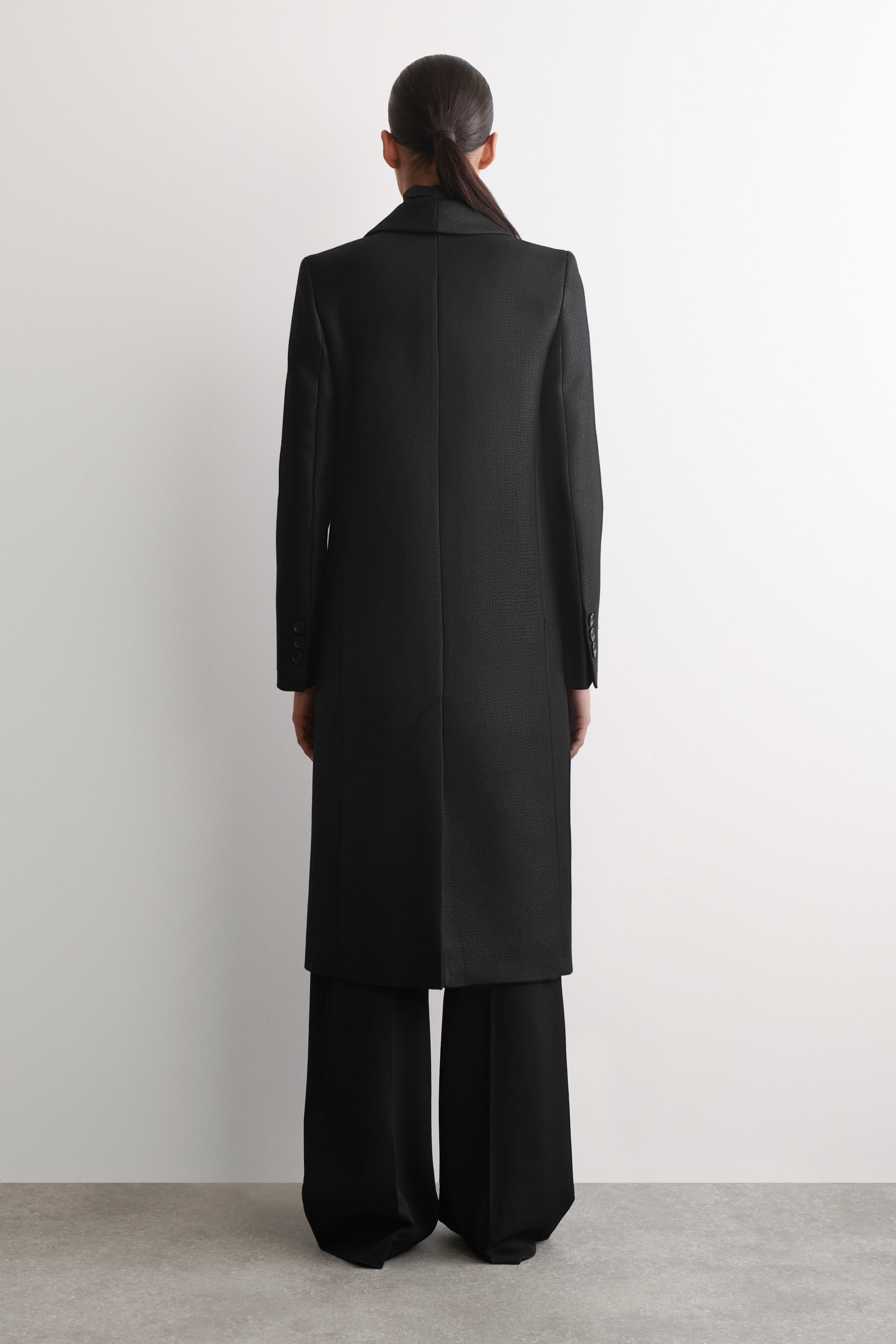 TAILORED METALIZED WOOL-BLEND LONG COAT