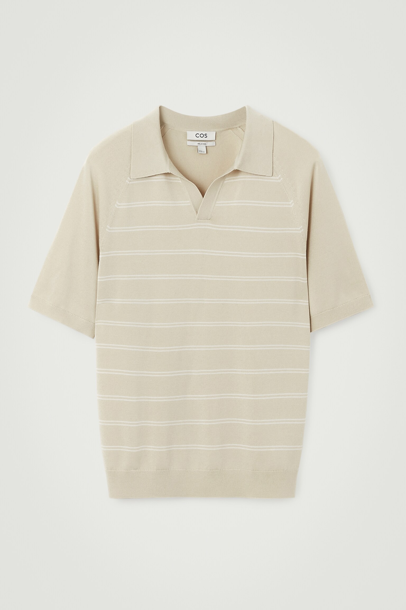 STRIPED KNITTED POLO SHIRT - BEIGE - 1