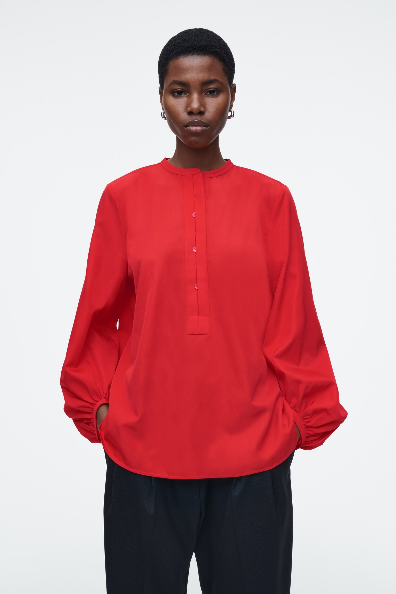 BALLOON-SLEEVE SILK BLOUSE - RED