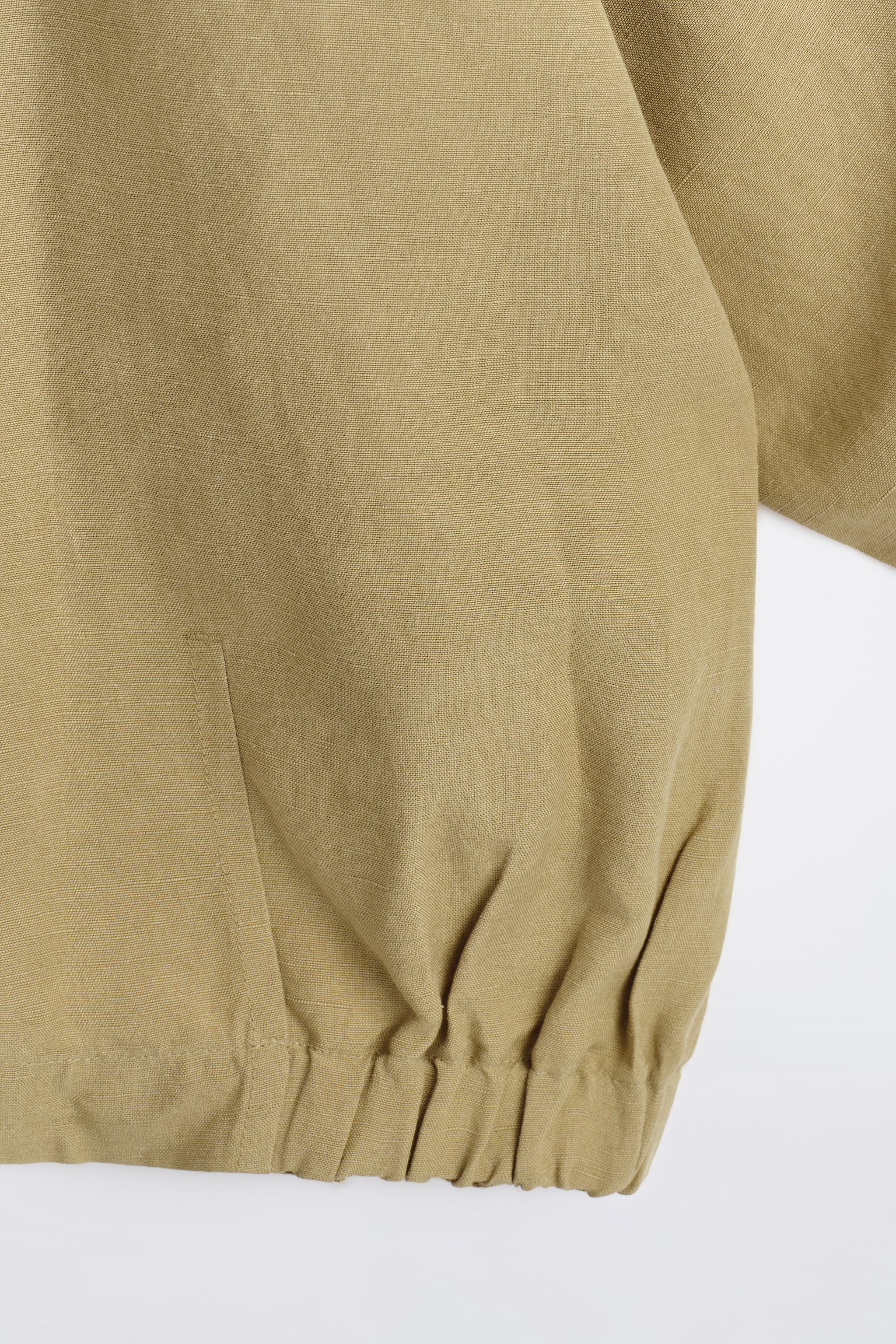 OVERSIZED GRANDAD-COLLAR LINEN SHIRT - BEIGE/DARK BROWN - 5