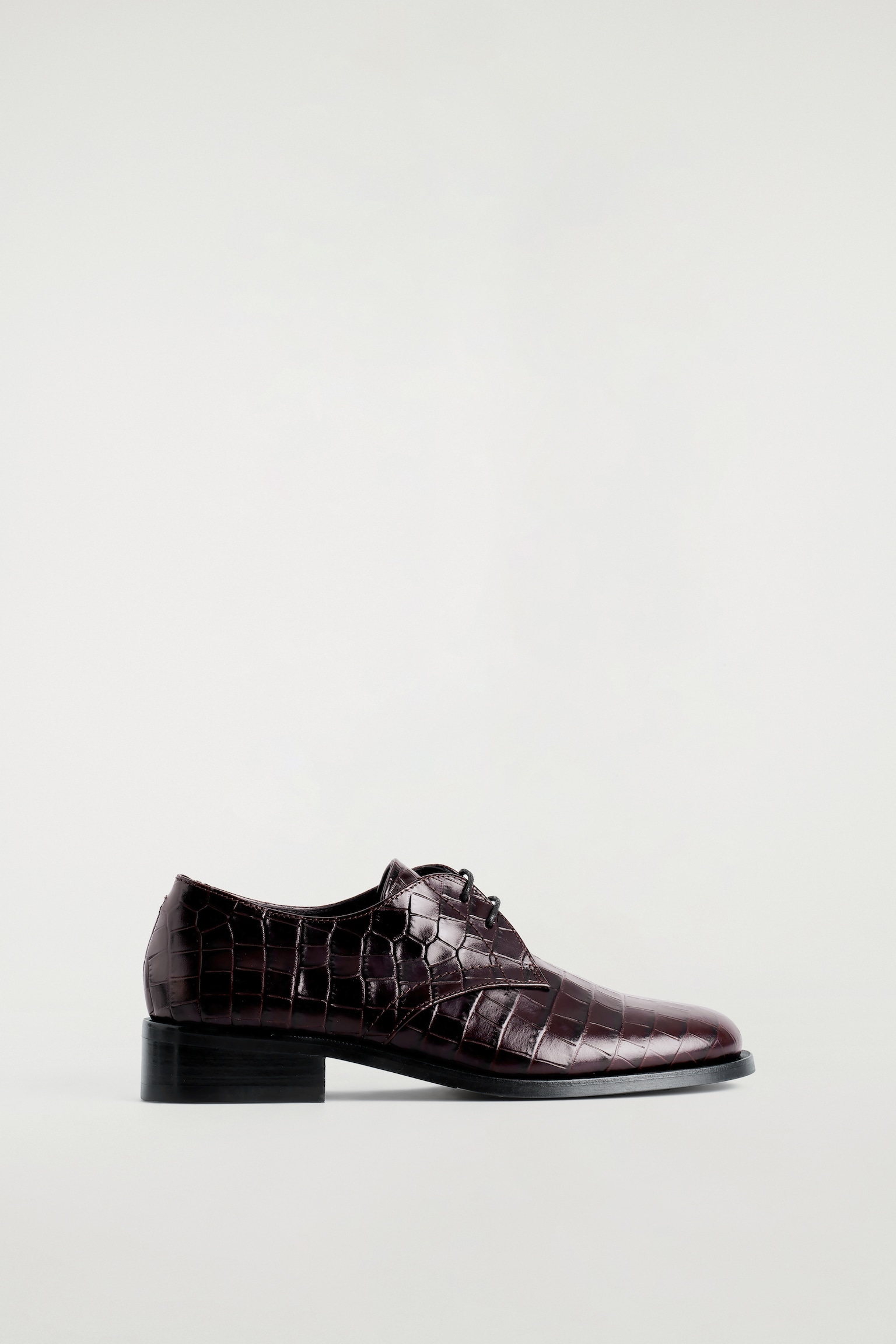 CROC-EFFECT LEATHER DERBY SHOES - DARK BROWN - 2