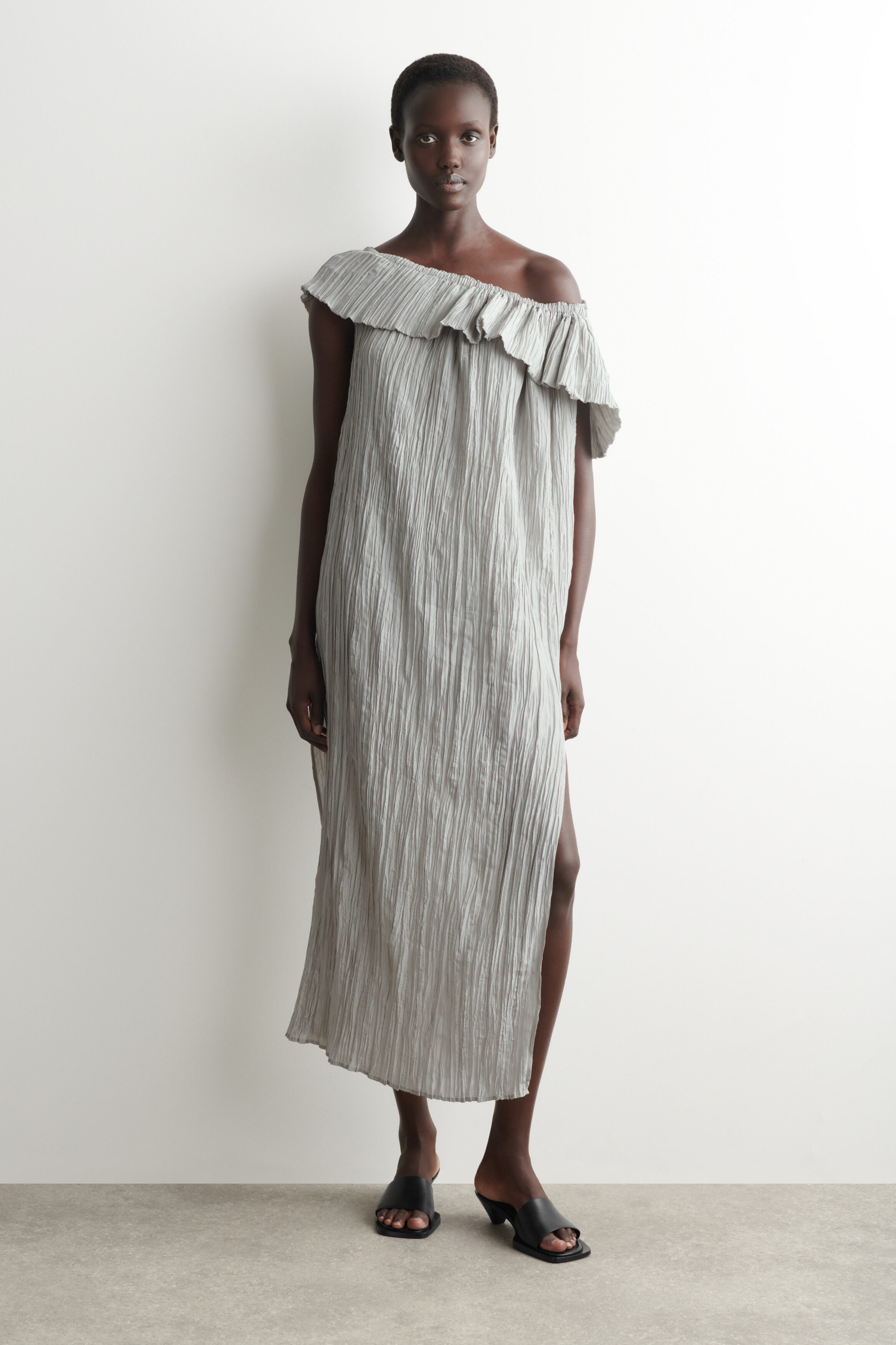 ASYMMETRIC PLEATED SILK GOWN - DOVE GRAY | COS US