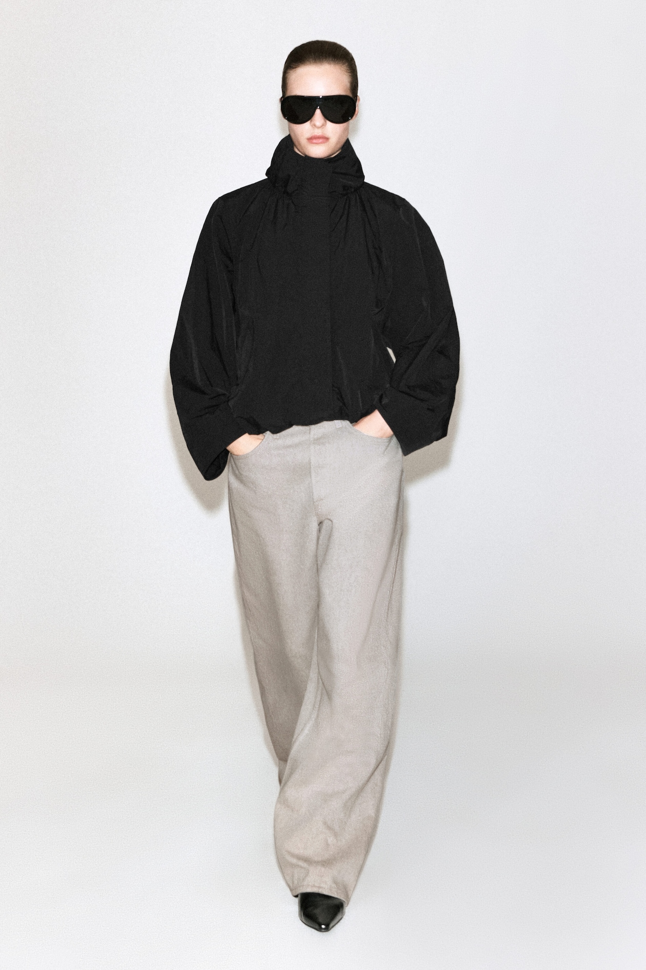 NYLON mock-NECK JACKET — BLACK