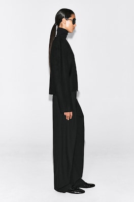 CROPPED DOUBLE-FACED WOOL-BLEND BLAZER — BLACK 3
