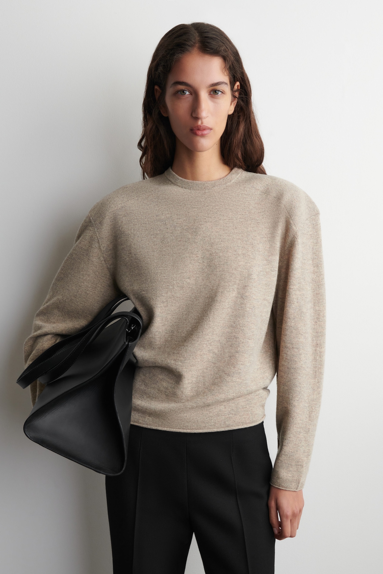 MERINO WOOL CREW-NECK SWEATER — BEIGE MÉLANGE