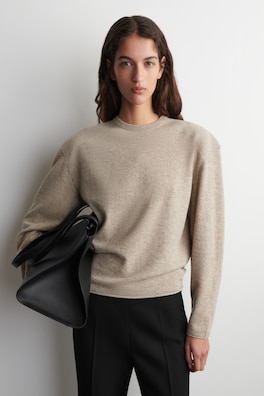 MERINO WOOL CREW-NECK SWEATER — BEIGE MÉLANGE 1