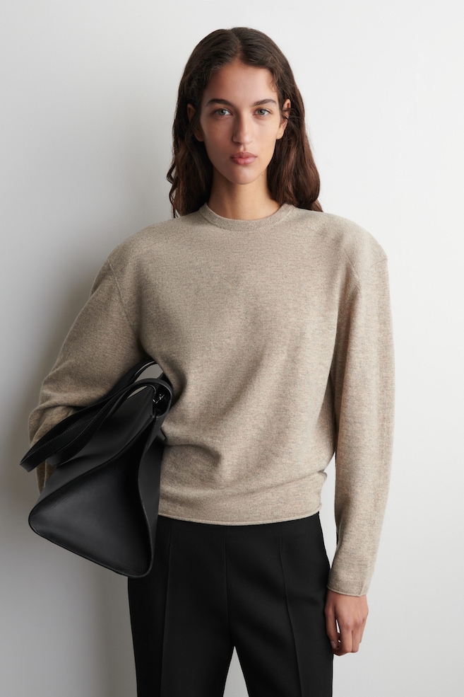 MERINO WOOL CREW-NECK SWEATER — BEIGE MÉLANGE