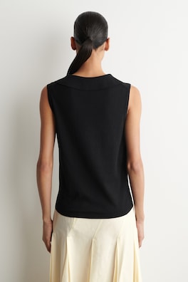 SAILOR-COLLAR KNITTED COTTON-SILK TOP — BLACK 4