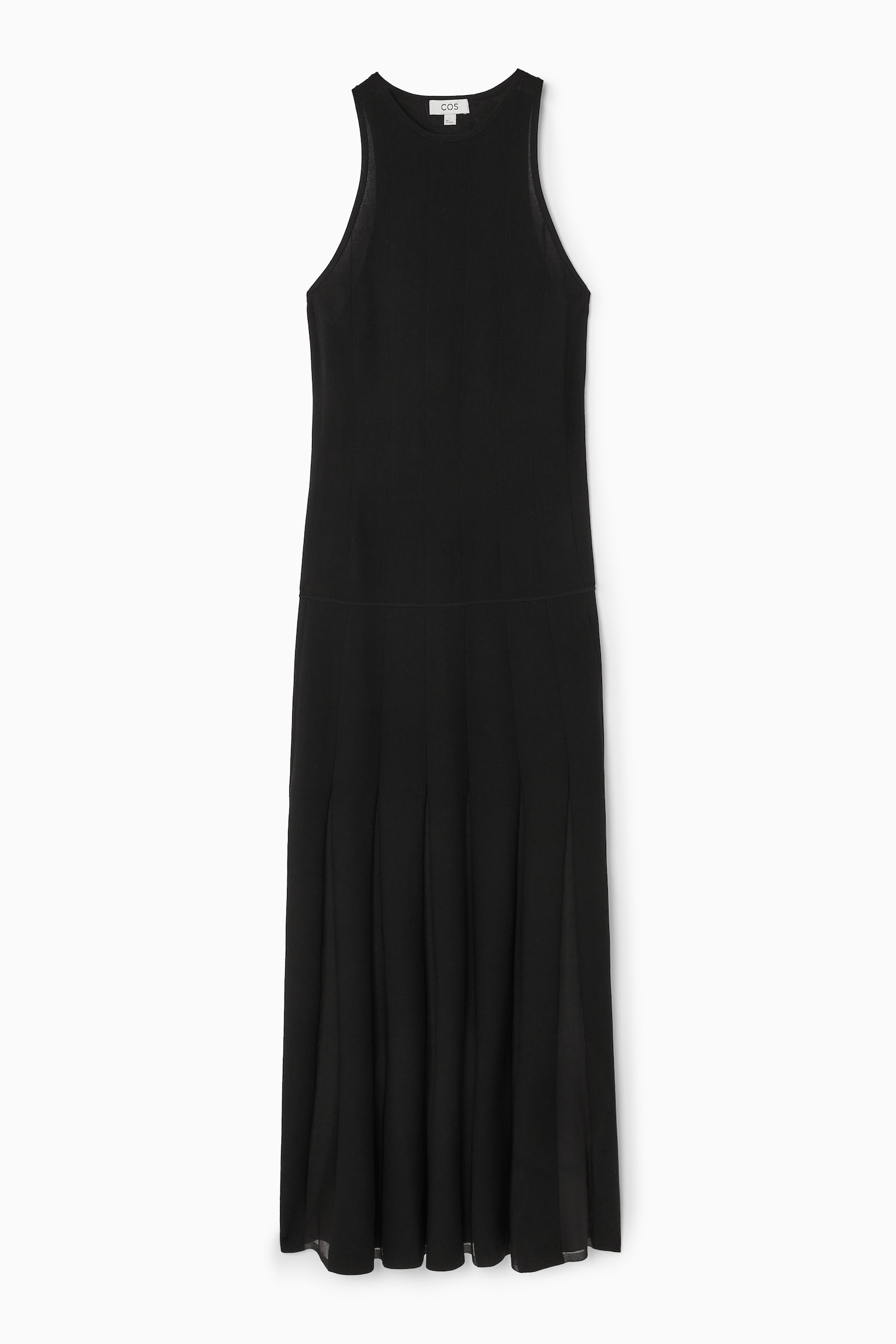 PLEATED RACER-NECK MAXI DRESS - BLACK/RED