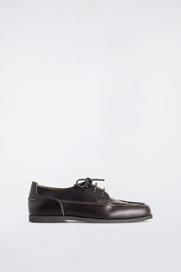 LEATHER BOAT SHOES — DARK BROWN 4