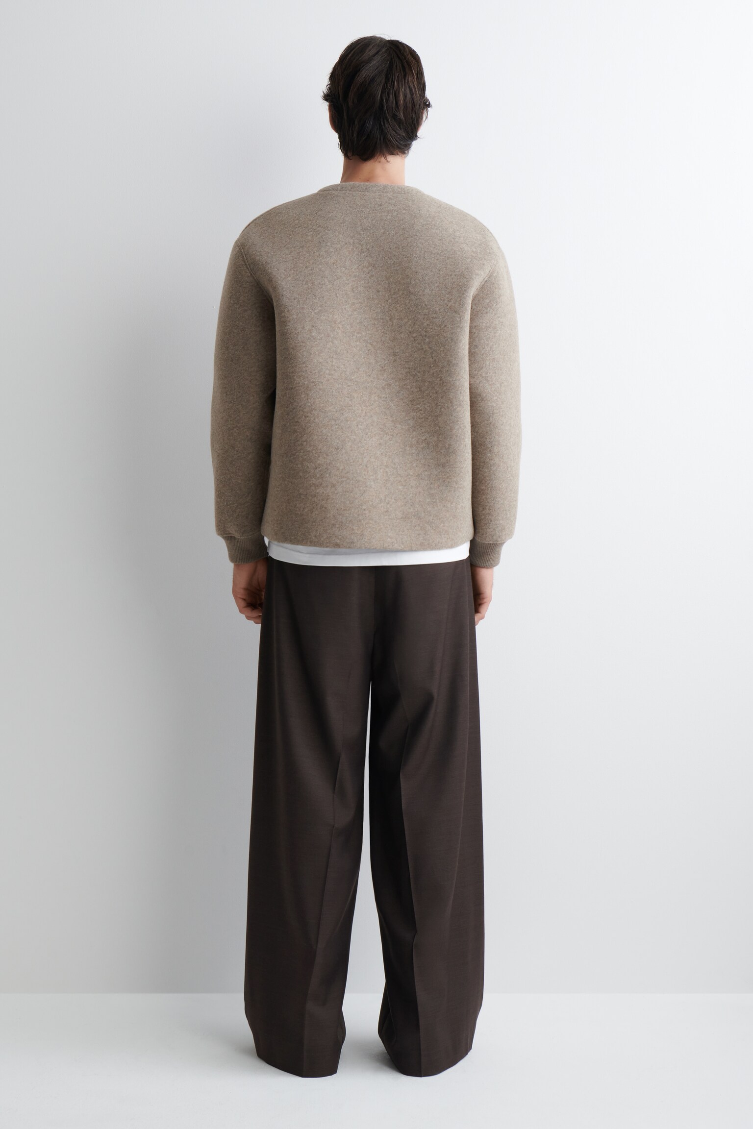OVERSIZED FELTED-SCUBA ZIP-UP CARDIGAN - BEIGE - 4