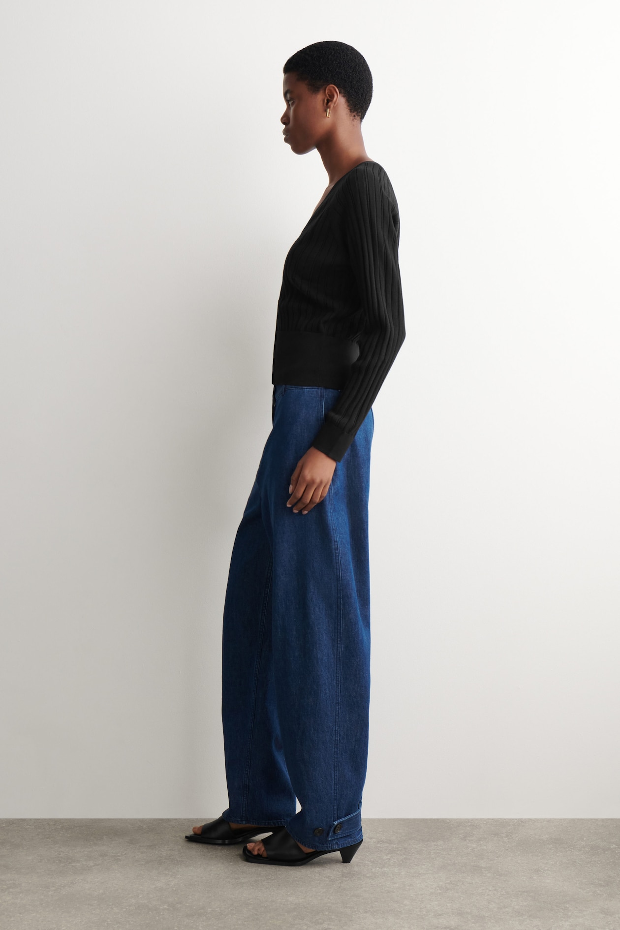 POINTELLE-KNIT COTTON CARDIGAN — BLACK