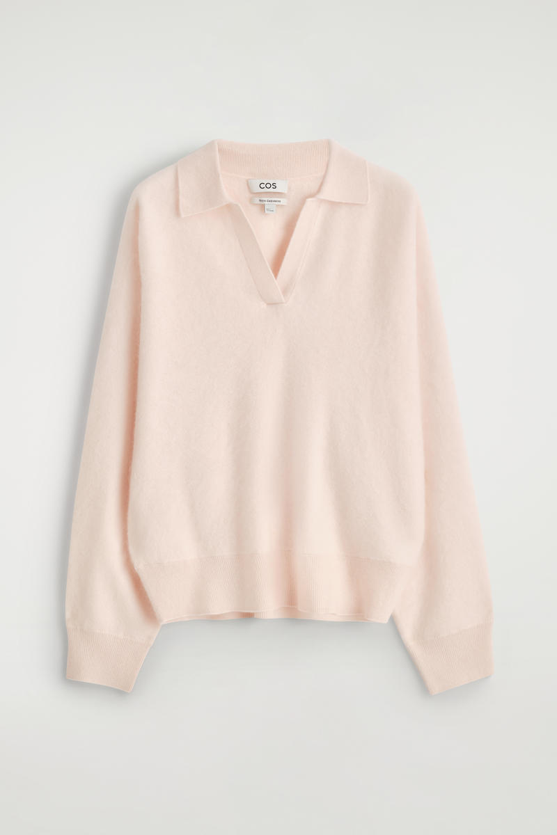 Cos Brushed-cashmere Polo Sweater In Pink