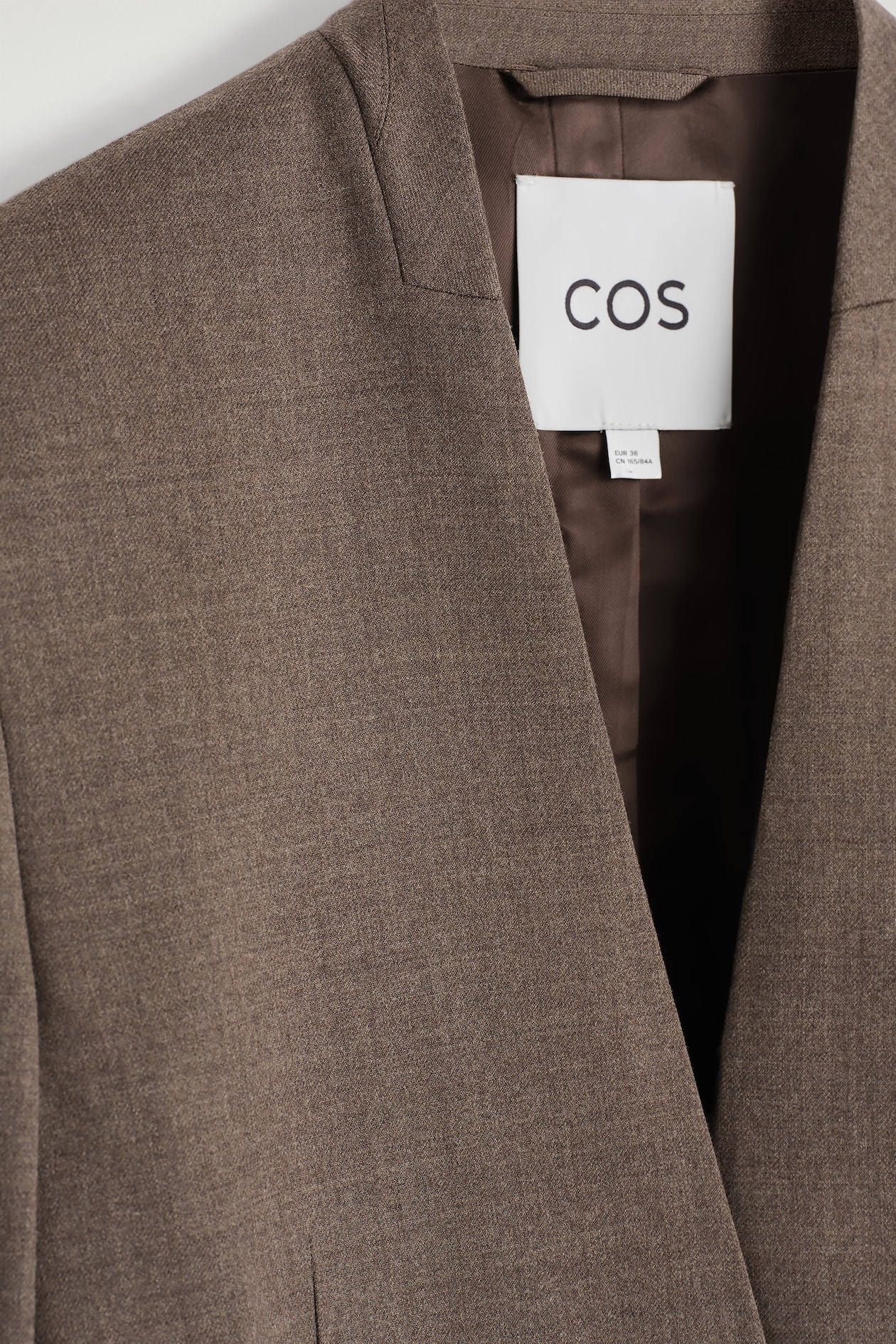 COLLARLESS WOOL-BLEND BLAZER — BROWN