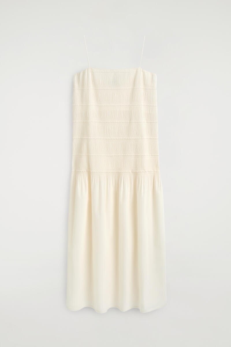 Ruched Dropped-Waist Poplin Midi Dress