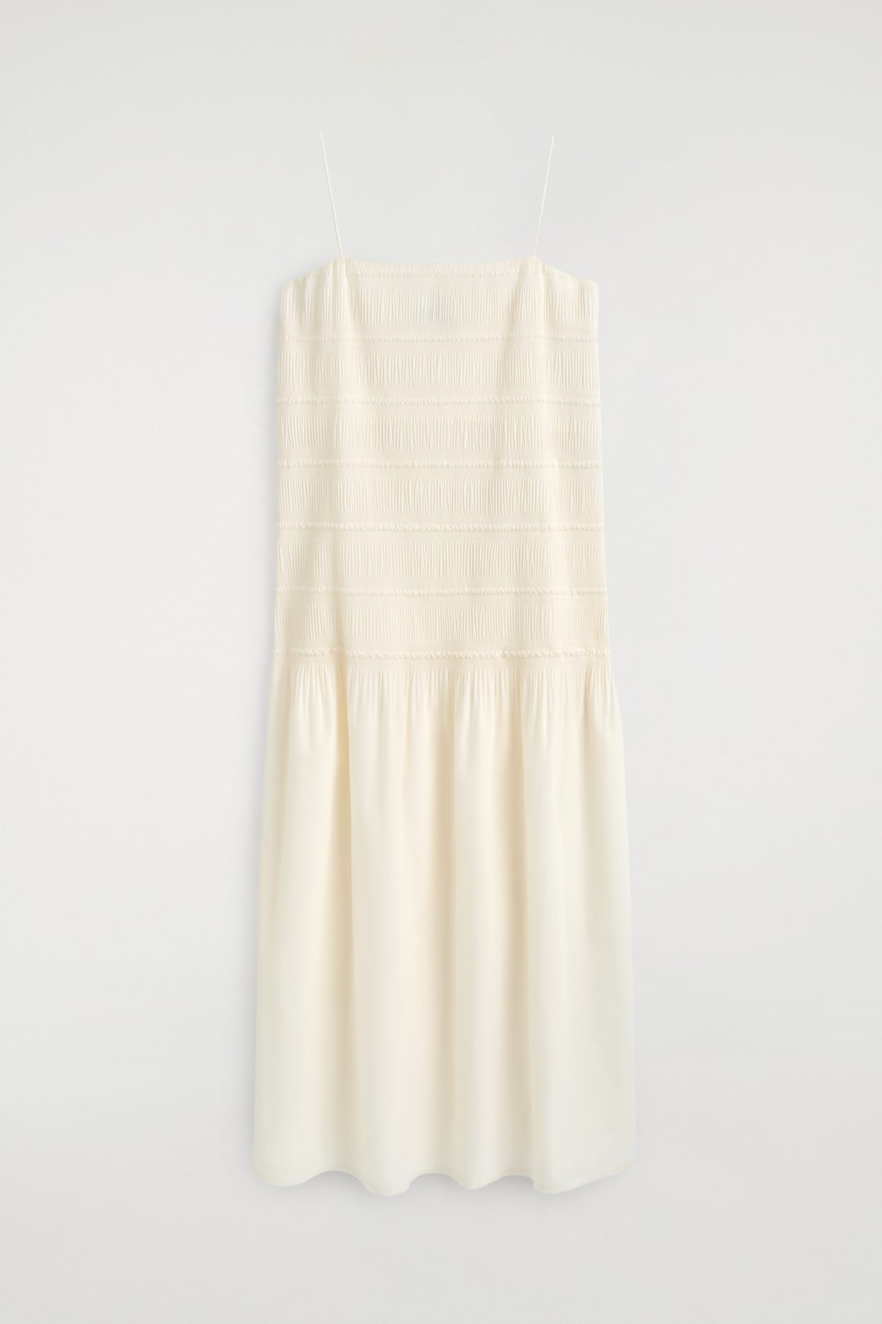 RUCHED DROPPED-WAIST POPLIN MIDI DRESS - IVORY | COS US