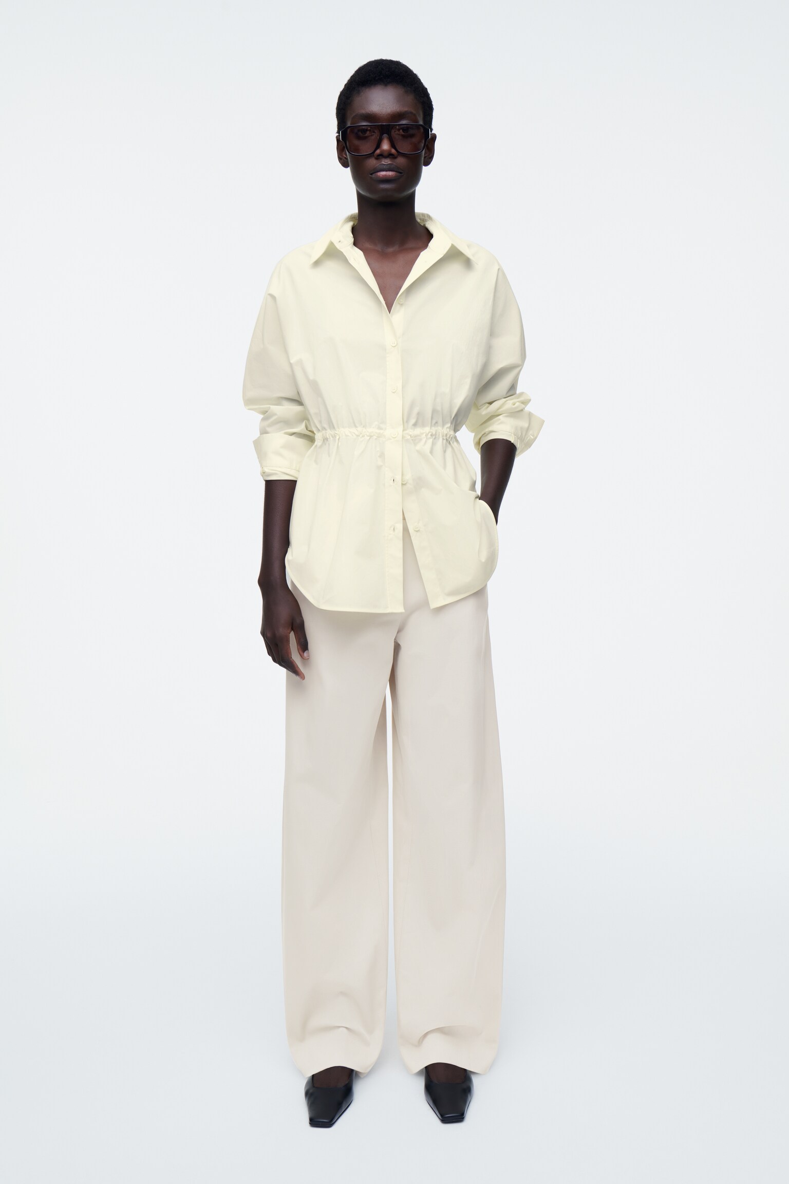 CHEMISE À TAILLE AJUSTABLE - JAUNE BEURRE/BLEU MARINE - 6