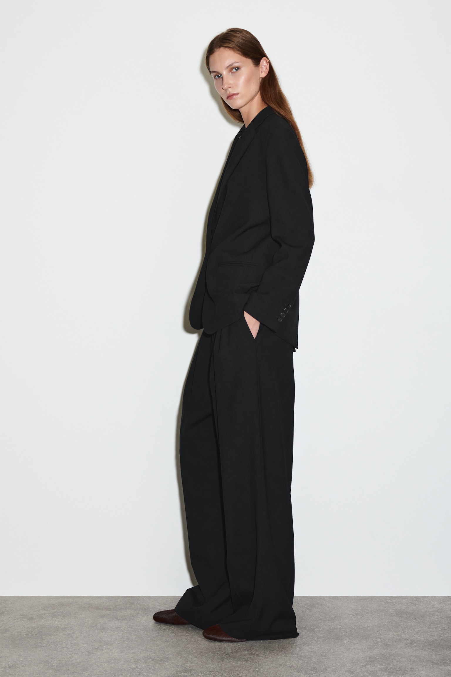 MERINO WOOL-BLEND BLAZER - BLACK/BROWN - 4