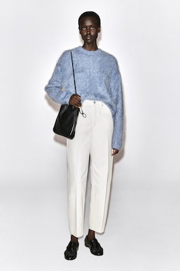 TWO-TONE BRUSHED PURE CASHMERE SWEATER — BLUE MÉLANGE 3