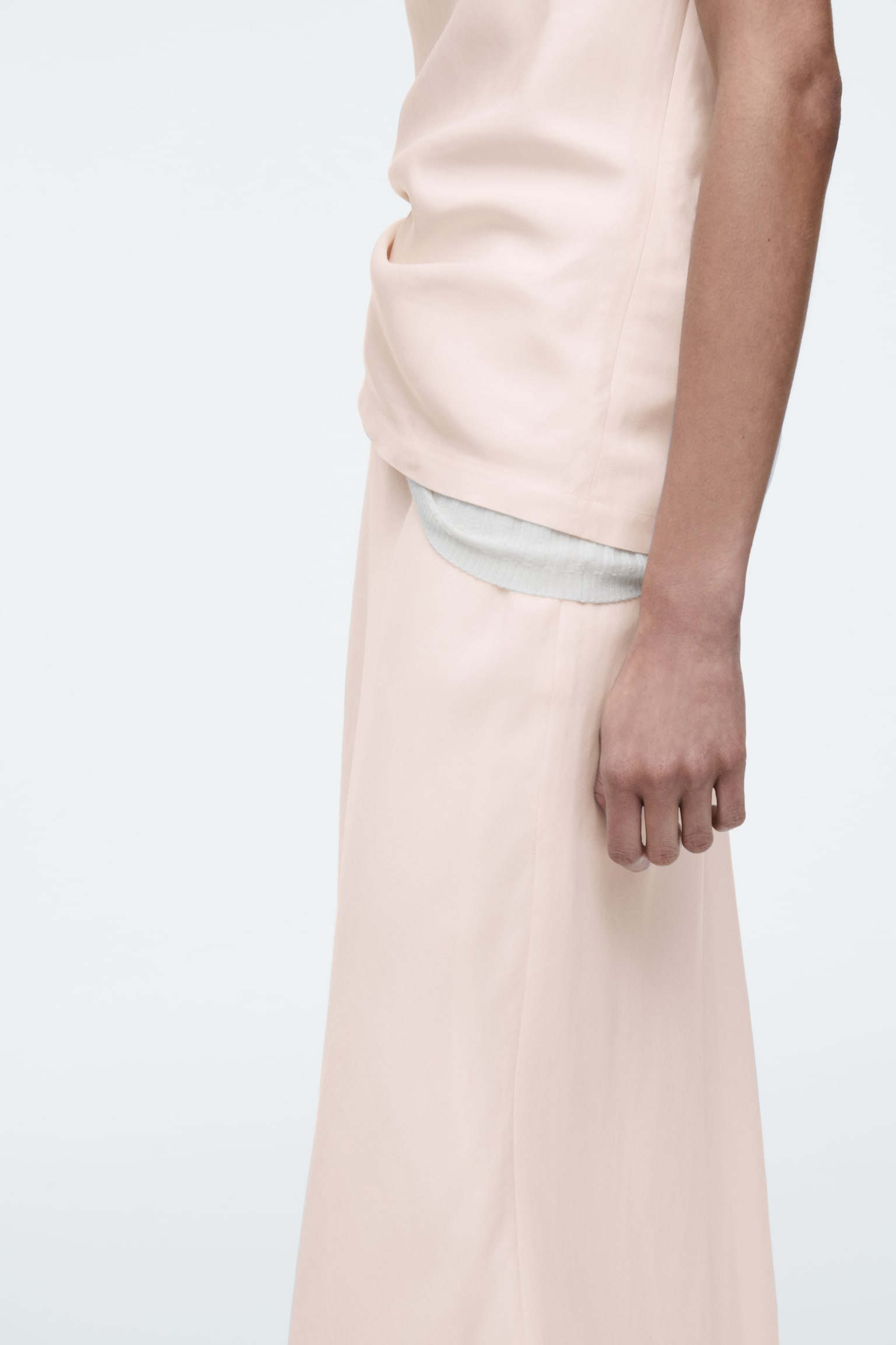 FALDA MIDI EN MEZCLA DE LINO - ROSA CLARO/NEGRO - 4