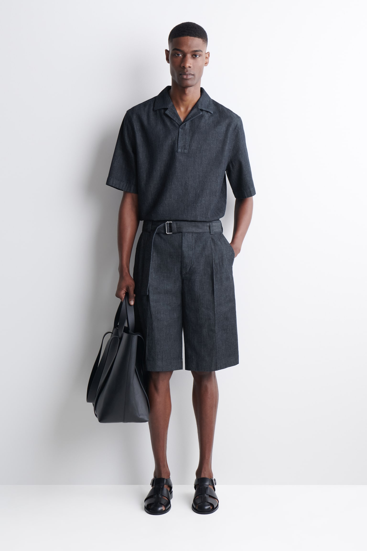 BELTED WIDE-LEG DENIM SHORTS - INDIGO - 1