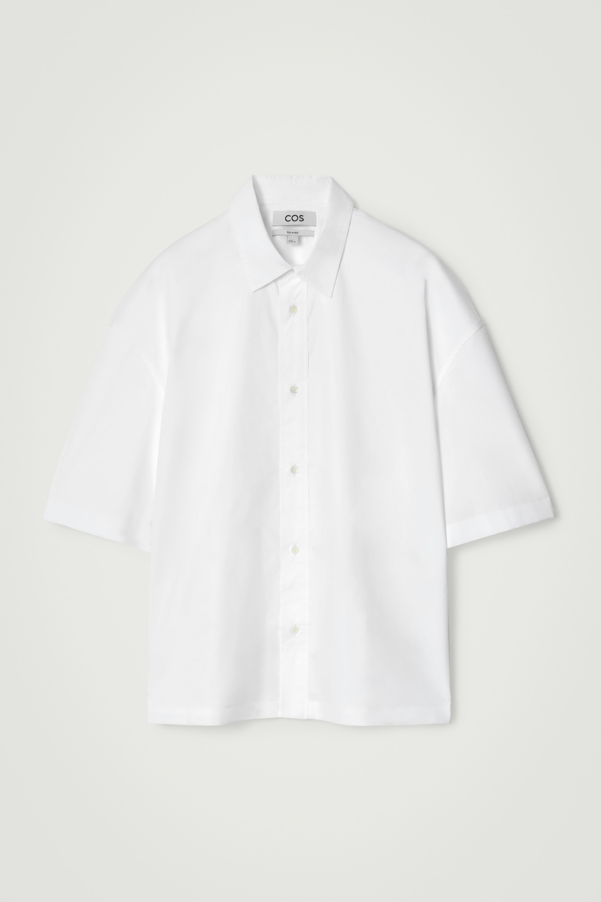 BOXY SHORT-SLEEVED COTTON SHIRT - WHITE/TEAL