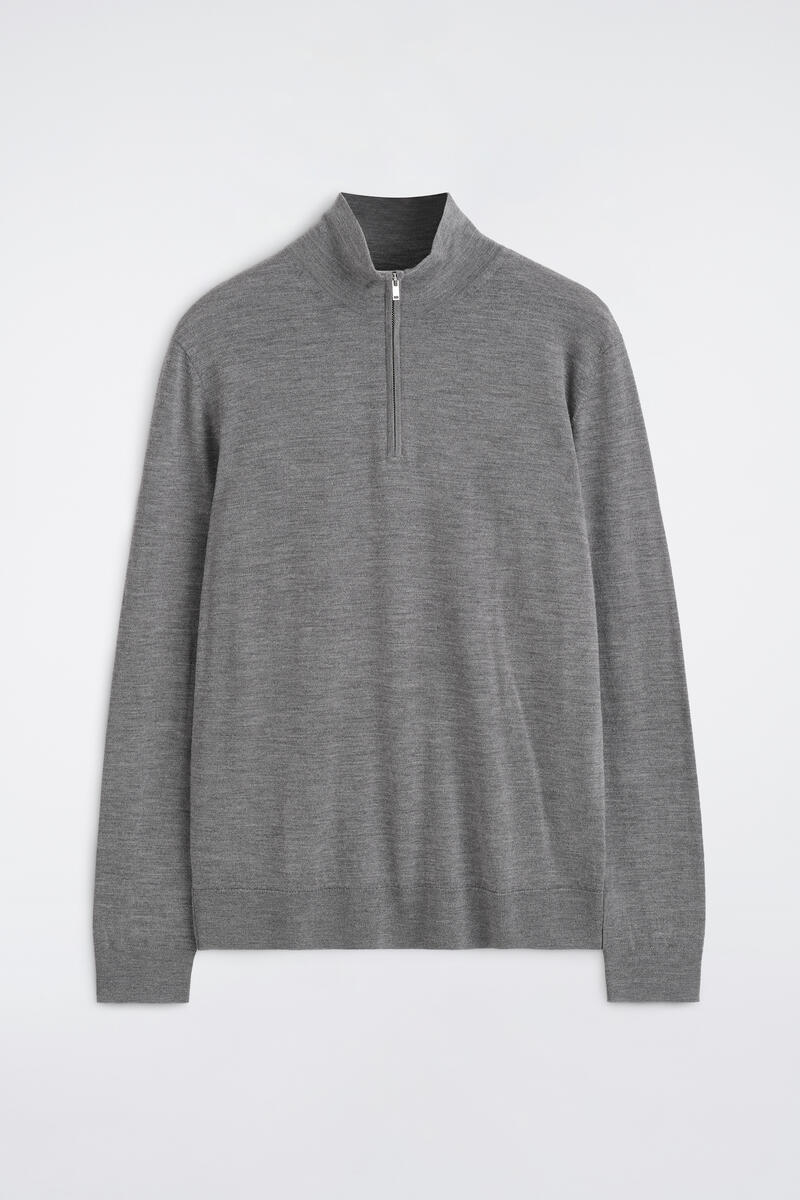 Merino Wool Zip-Up Funnel-Neck Sweater