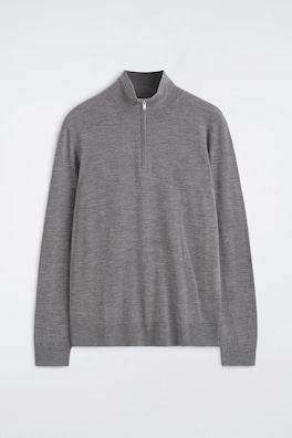 MERINO WOOL ZIP-UP MOCK-NECK SWEATER — GRAY MÉLANGE 7