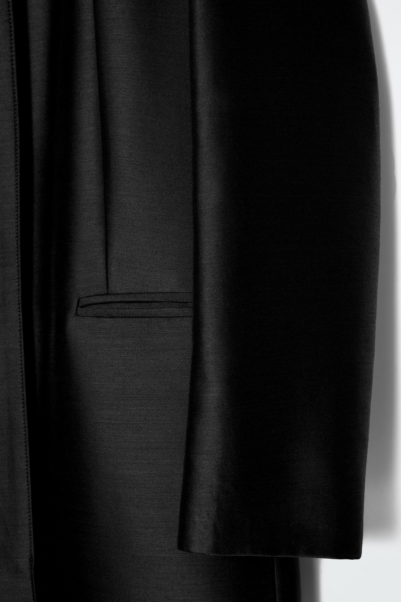 SINGLE-BREASTED WOOL-SATIN COAT - BLACK - 3