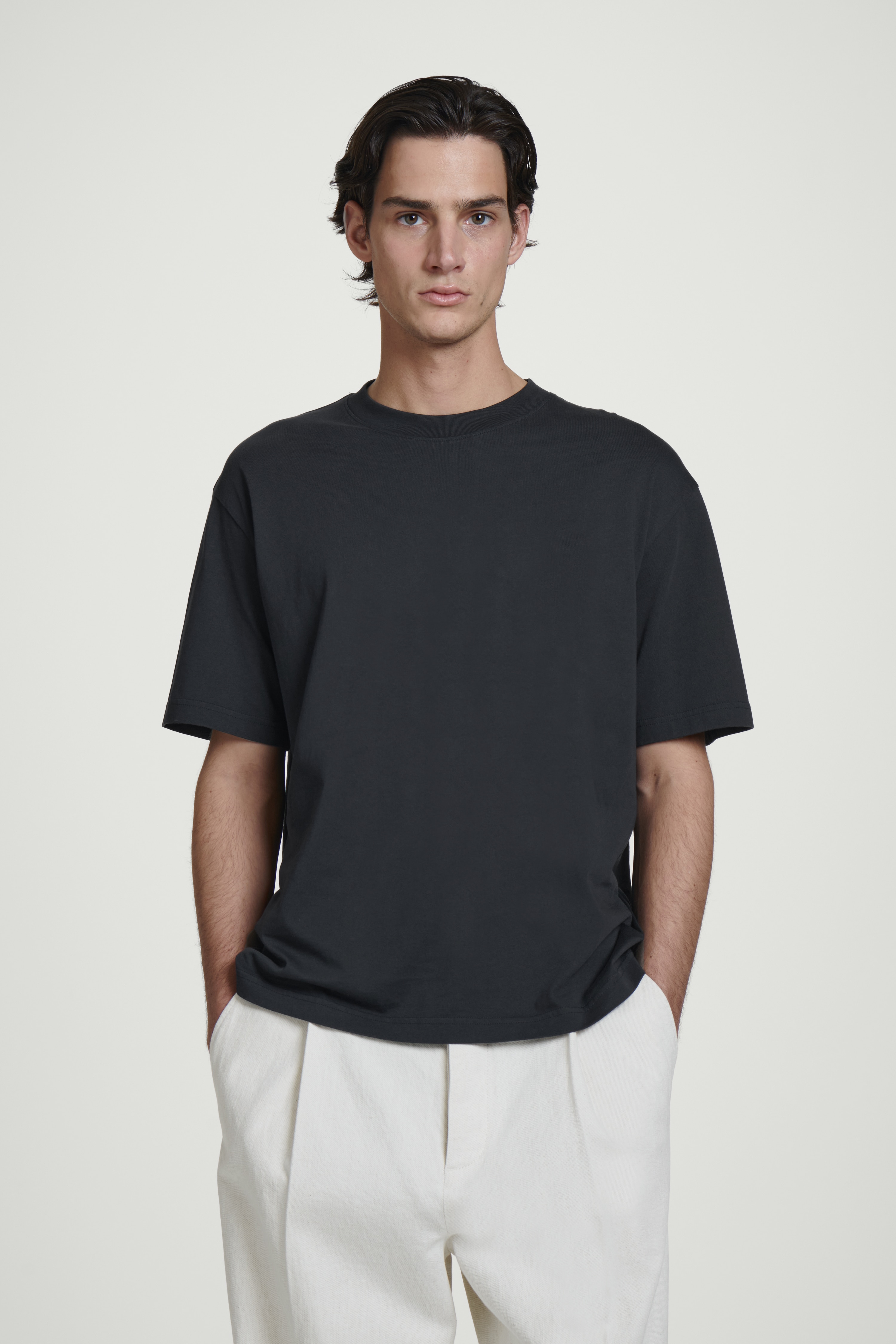 LOCKERES LEICHTES BAUMWOLL-T-SHIRT - NAVYBLAU/HELLGRÜN/WEISS/SCHWARZ/DUNKELBRAUN