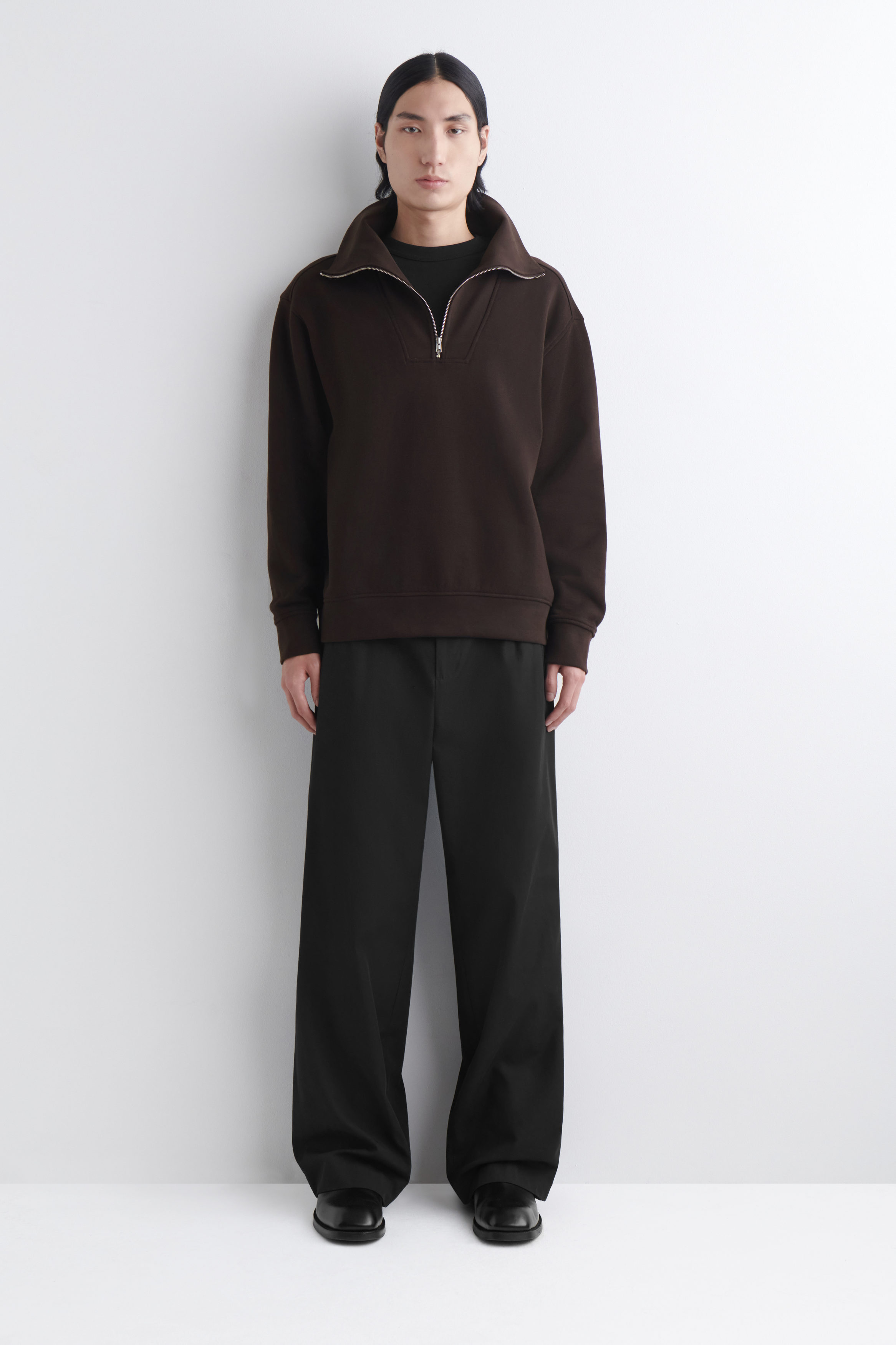 MOCK-NECK ZIP-UP SWEATSHIRT - DARK BROWN | COS US