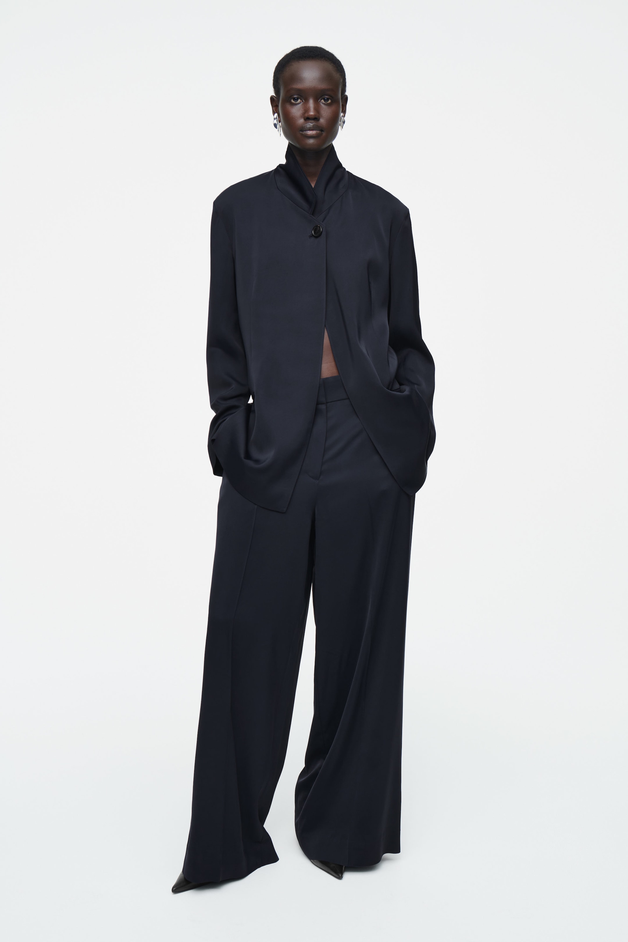 TAILORED SATIN WIDE-LEG PANTS