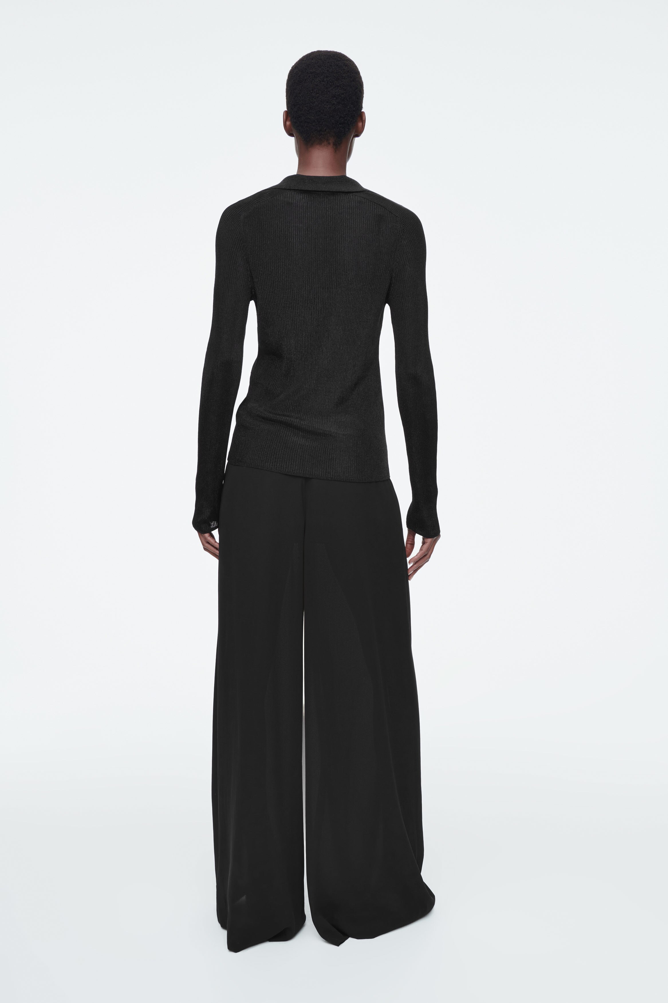 COS ニットポロ L black KNITTED SILK HALF-ZIP POLO SHIRT - BLACK | COS