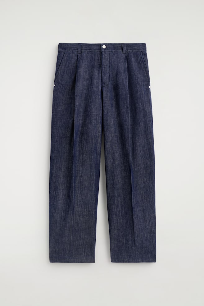 GEPLOOIDE WIJDE DENIM BROEK - INDIGO/ZWART/WIT - 1