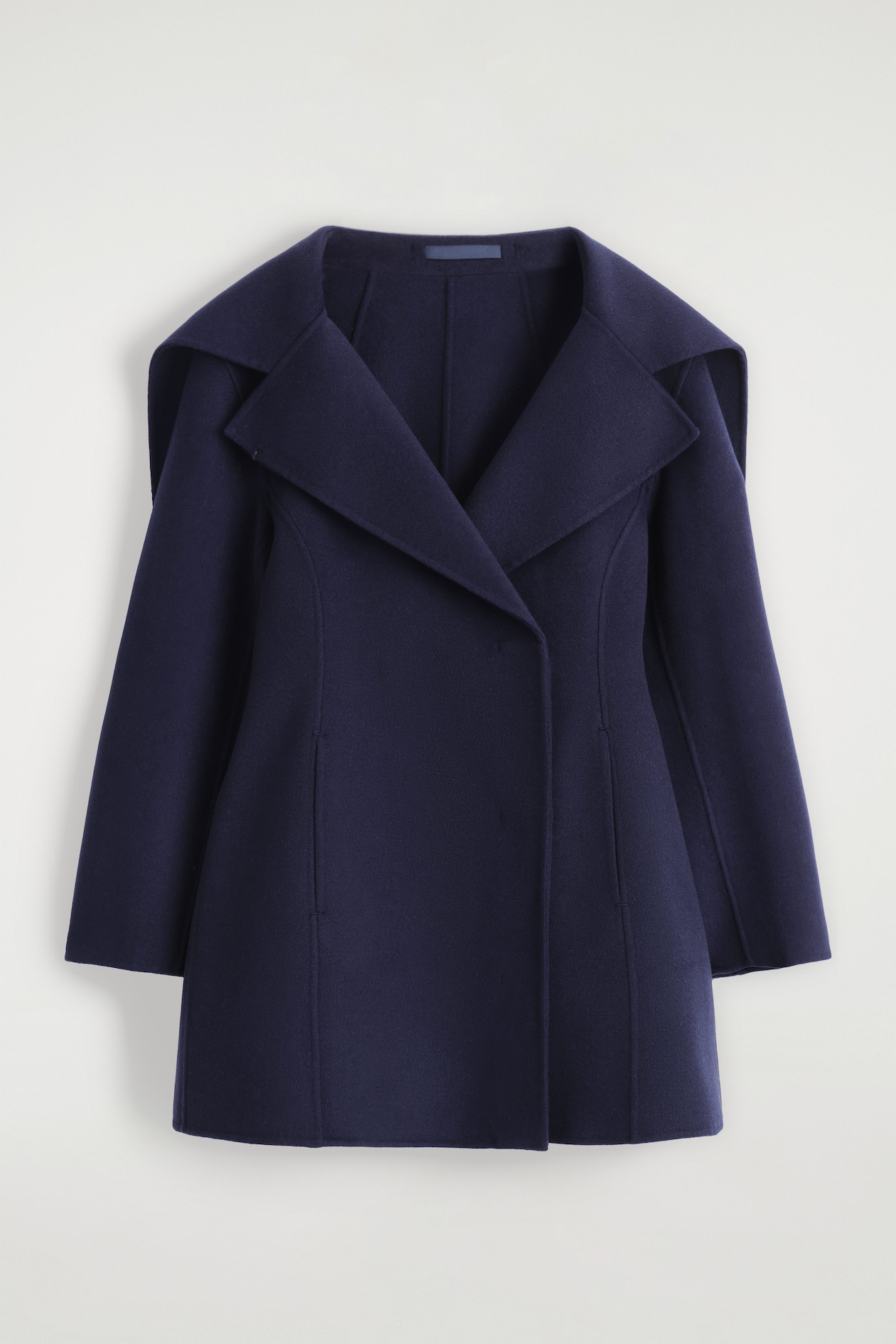 SCULPTED DOUBLE-FACED WOOL SHORT COAT — MIDNIGHT
