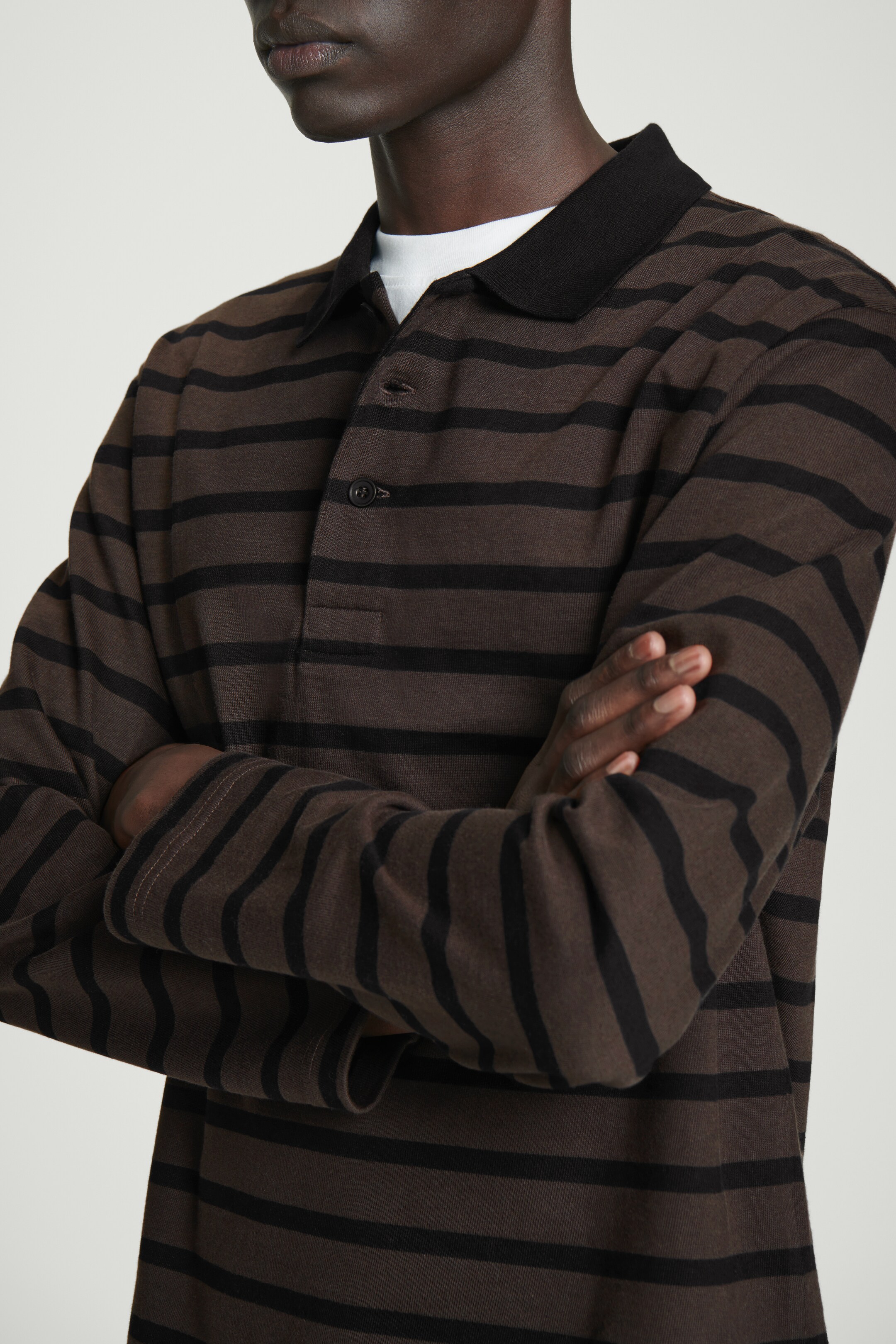 View larger image: STRIPED LONG-SLEEVED POLO SHIRT - BROWN / BLACK - Men | H&M GB 5