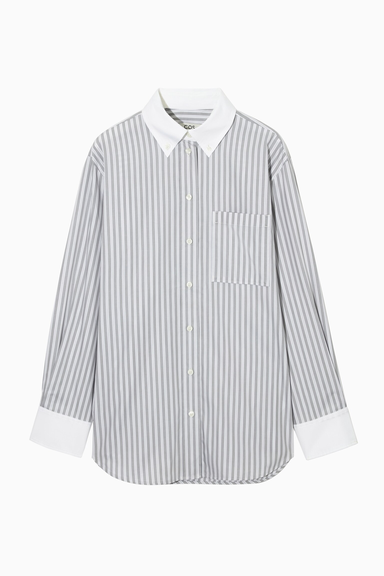 OVERSIZED CONTRAST-TRIM PINSTRIPED SHIRT - DARK GREY - 1