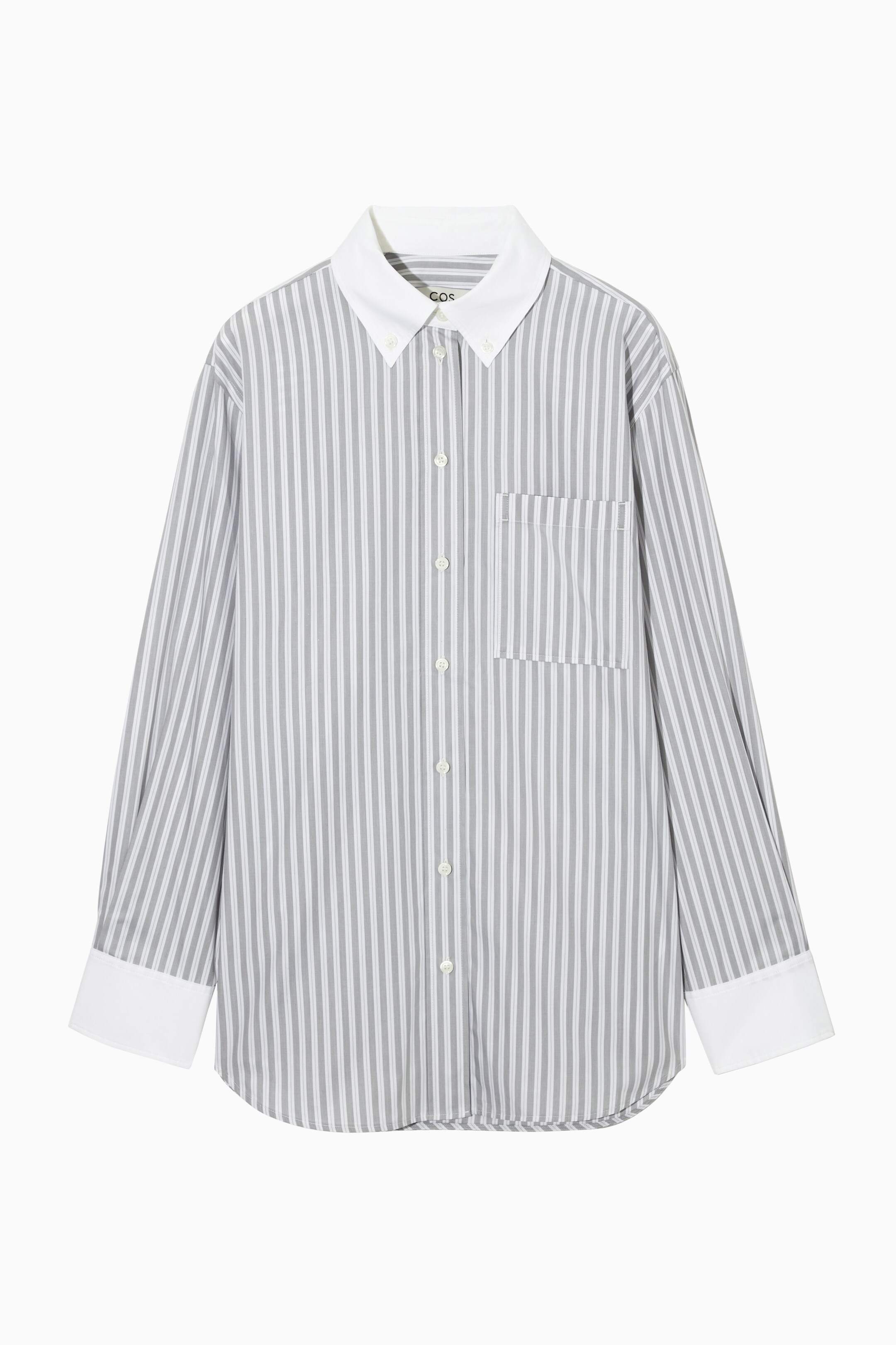 Ingrandisci l'immagine: OVERSIZED CONTRAST-TRIM PINSTRIPED SHIRT - DARK GREY - DONNA | H&M CH 1