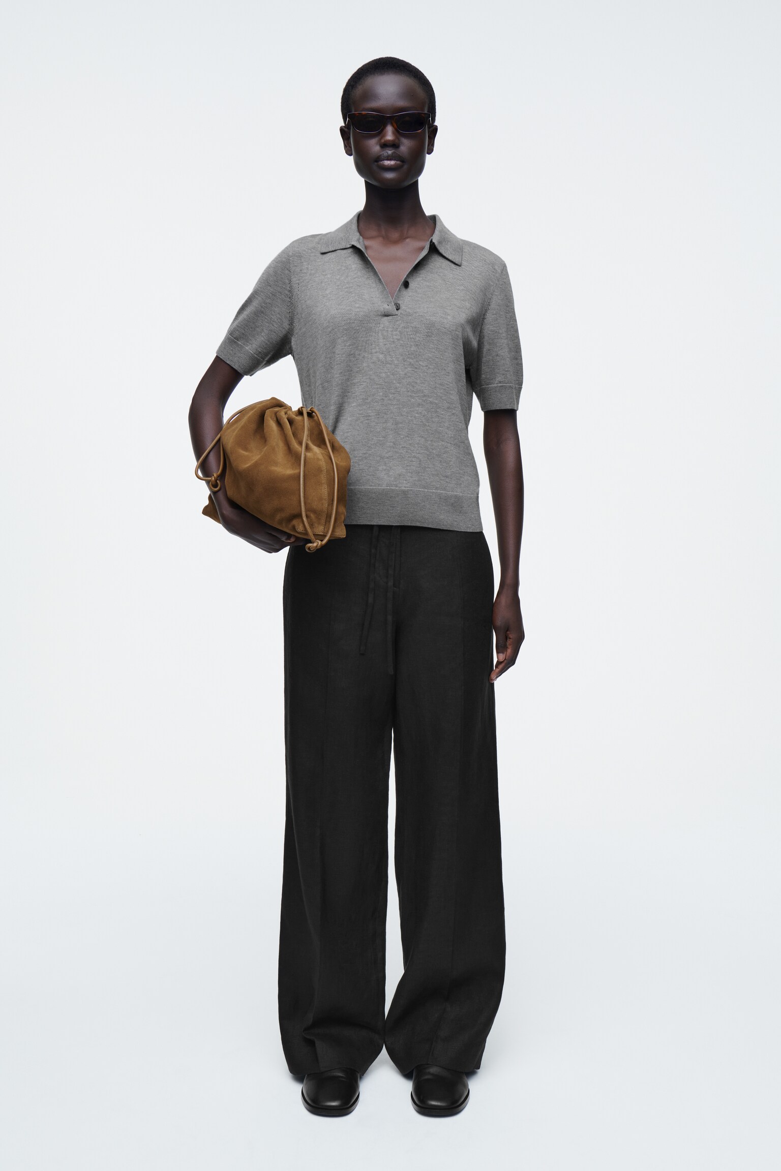 MERINO WOOL-BLEND POLO SHIRT - GREY MÉLANGE/GREEN - 5