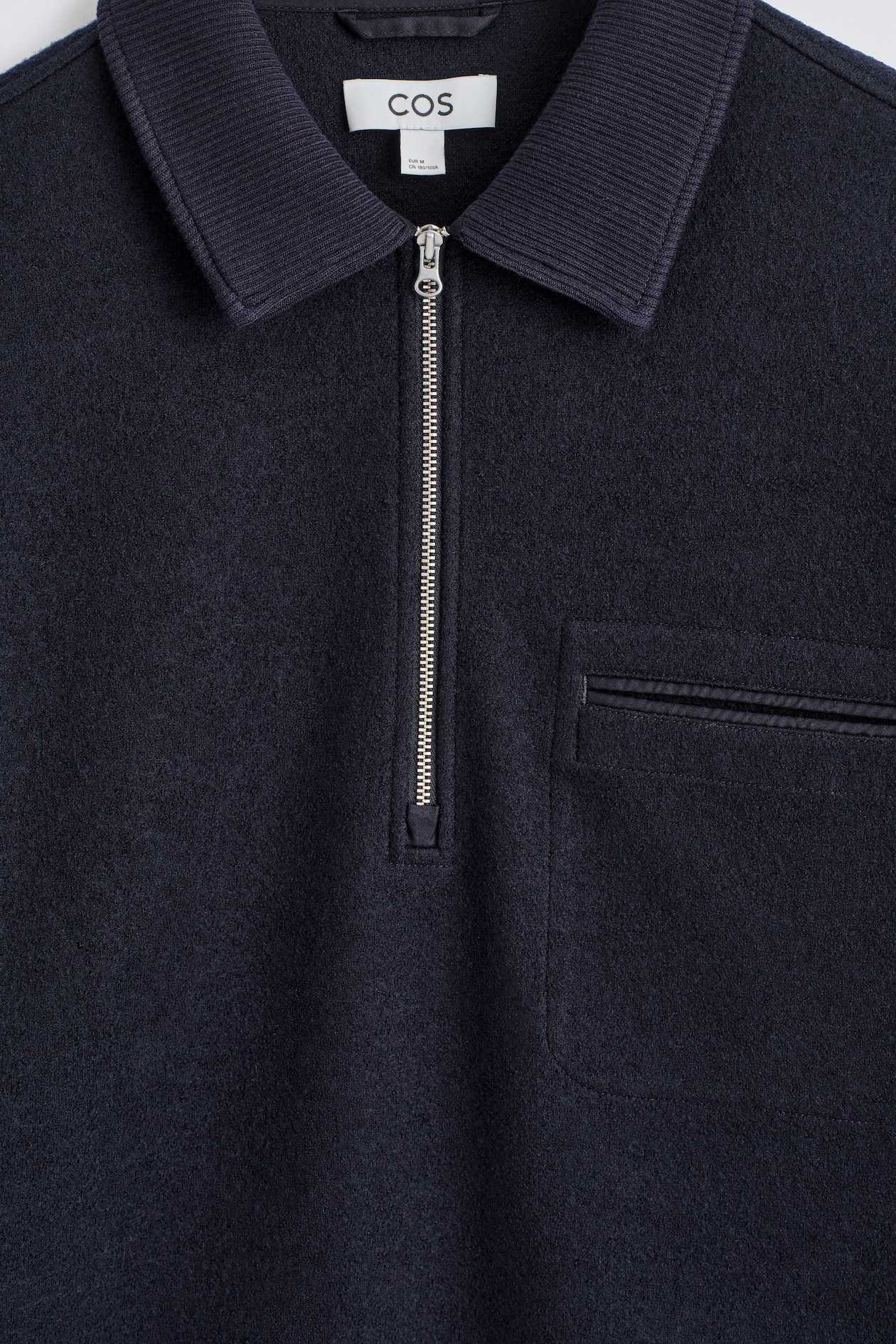 BOILED-WOOL ZIP-UP POLO JUMPER — NAVY