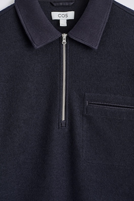 BOILED-WOOL ZIP-UP POLO JUMPER — NAVY 1