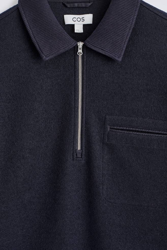 BOILED-WOOL ZIP-UP POLO JUMPER — NAVY