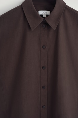 SLEEVELESS COTTON-POPLIN SHIRT DRESS — DARK BROWN 5