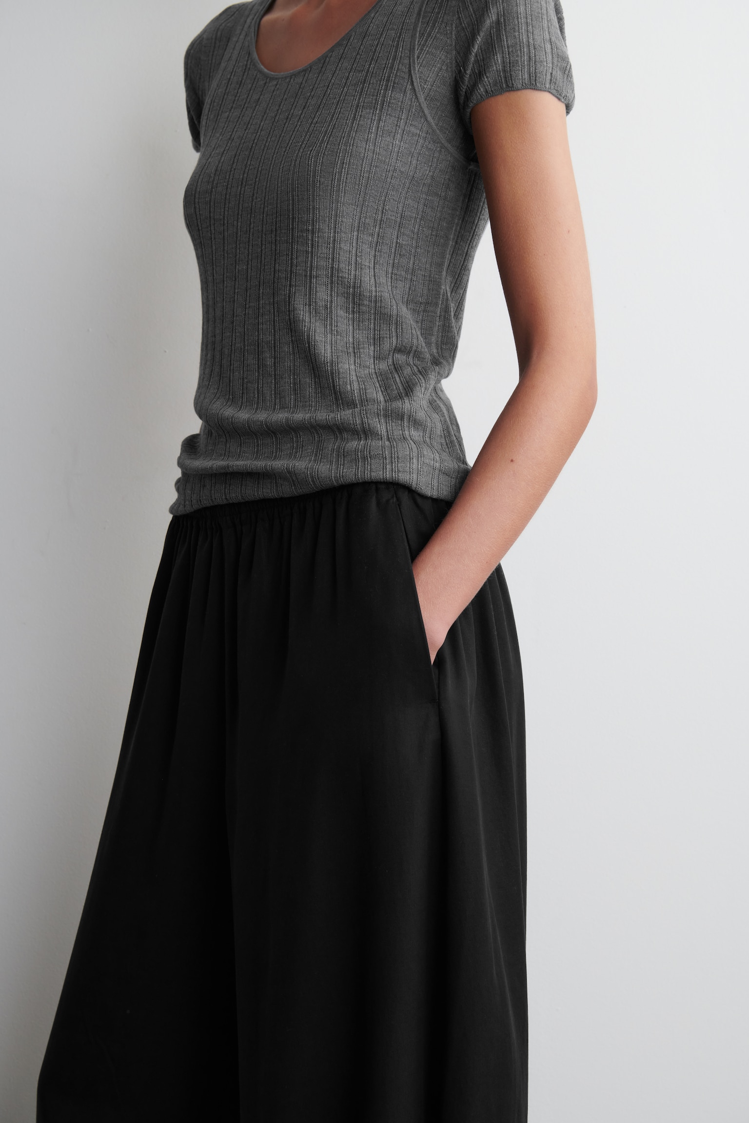 TWILL PALAZZO TROUSERS - BLACK/NAVY - 4