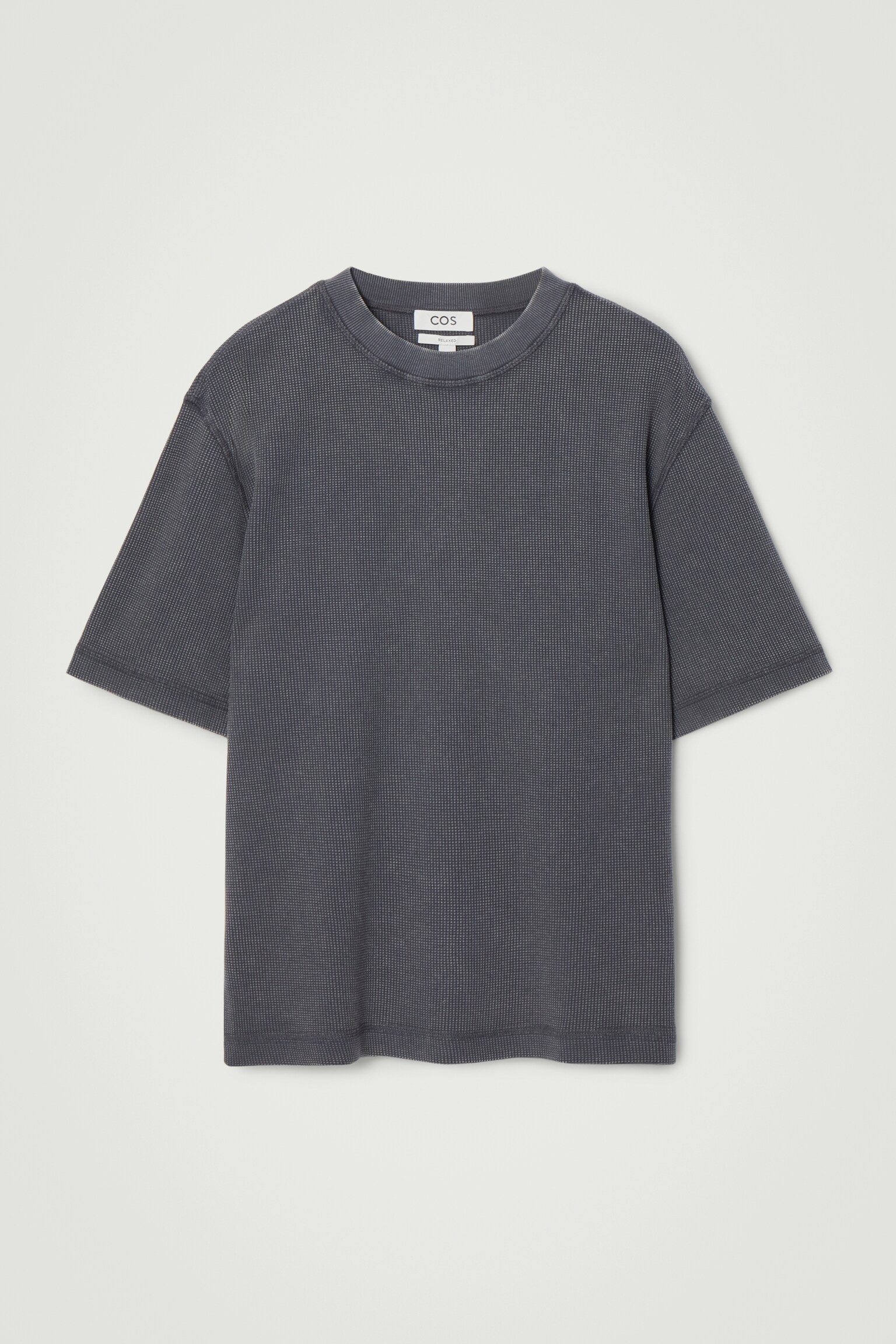 RELAXED WAFFLE-TEXTURE COTTON-JERSEY T-SHIRT - NAVY/STONE - 1