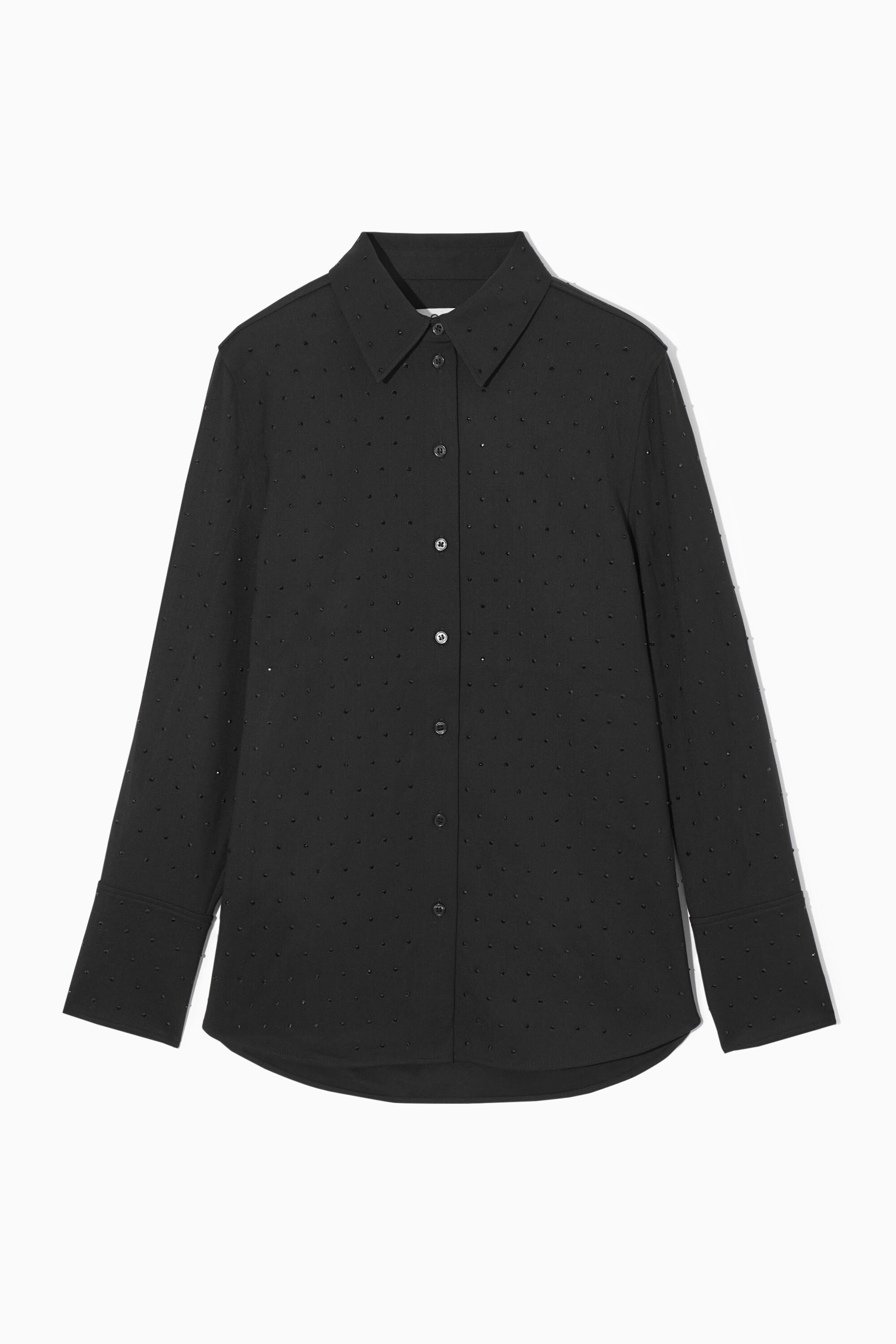 売れ筋商品|||セセ カットソー トップス レディース Women's Rhinestone-Button Blouse Rich Black OVERSIZED RHINESTONE-EMBELLISHED SHIRT - BLACK | COS