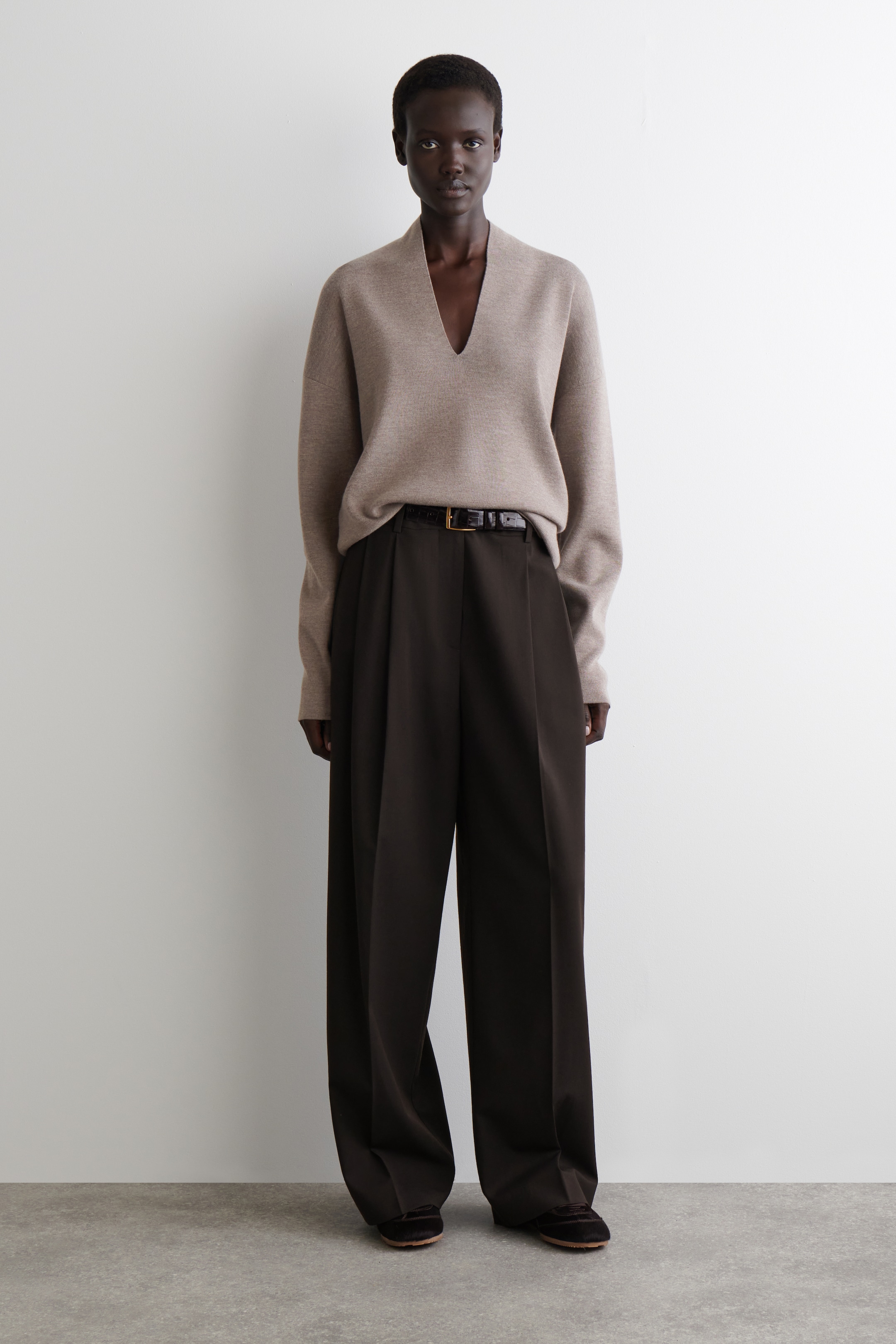 View larger image: DRAPED MERINO WOOL V-NECK JUMPER - MOLE MÉLANGE - Ladies | H&M GB 2