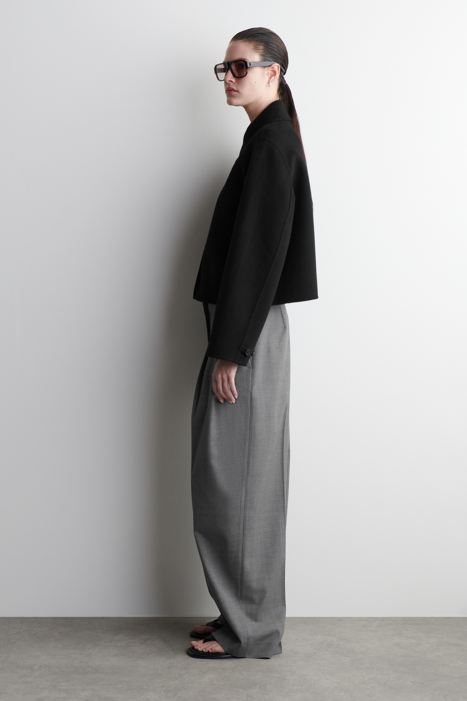 CHAQUETA CORTA DE LANA DE DOBLE FAZ - NEGRO - 8
