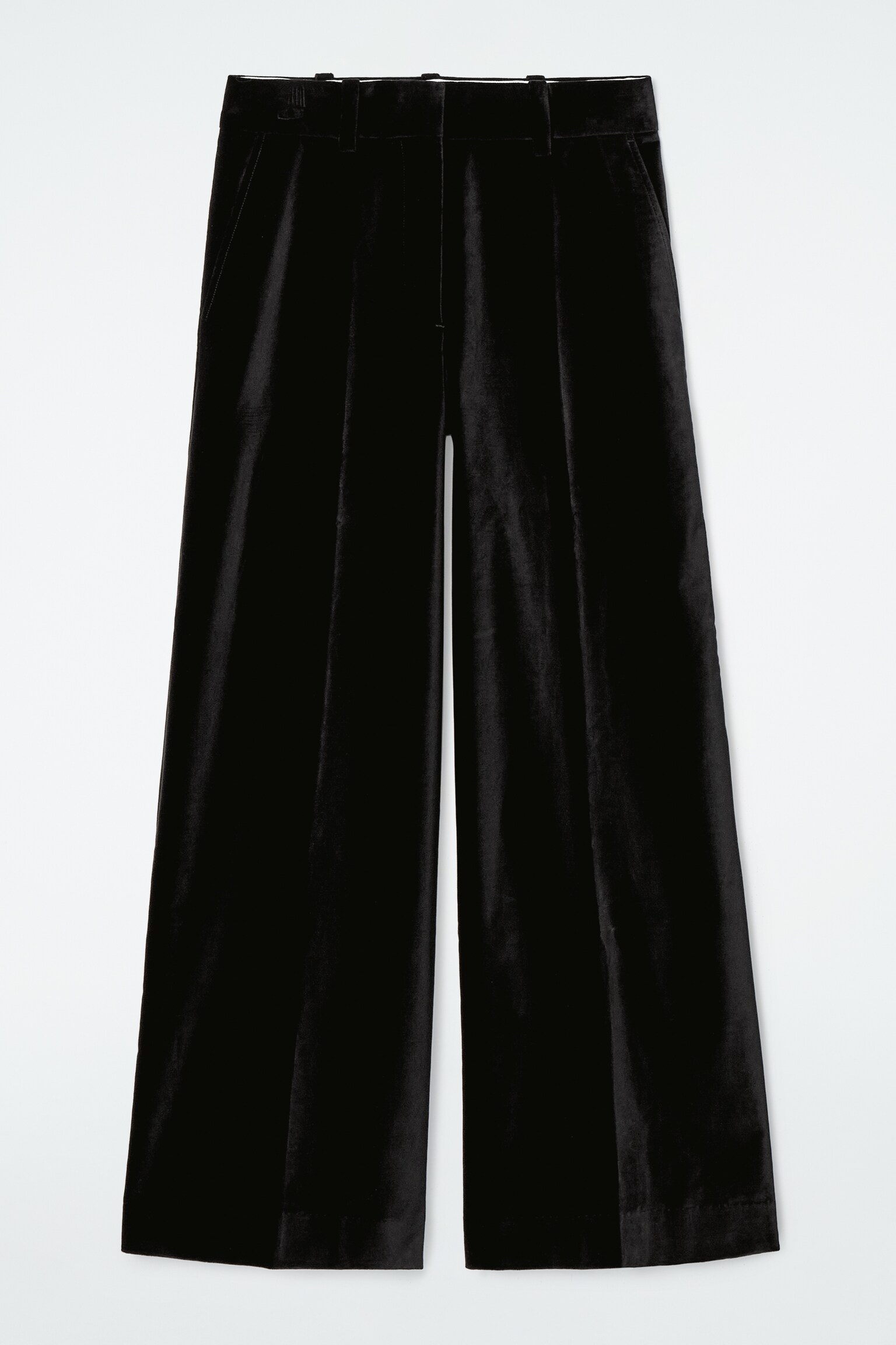 RELAXED VELVET WIDE-LEG TROUSERS - BLACK - 2